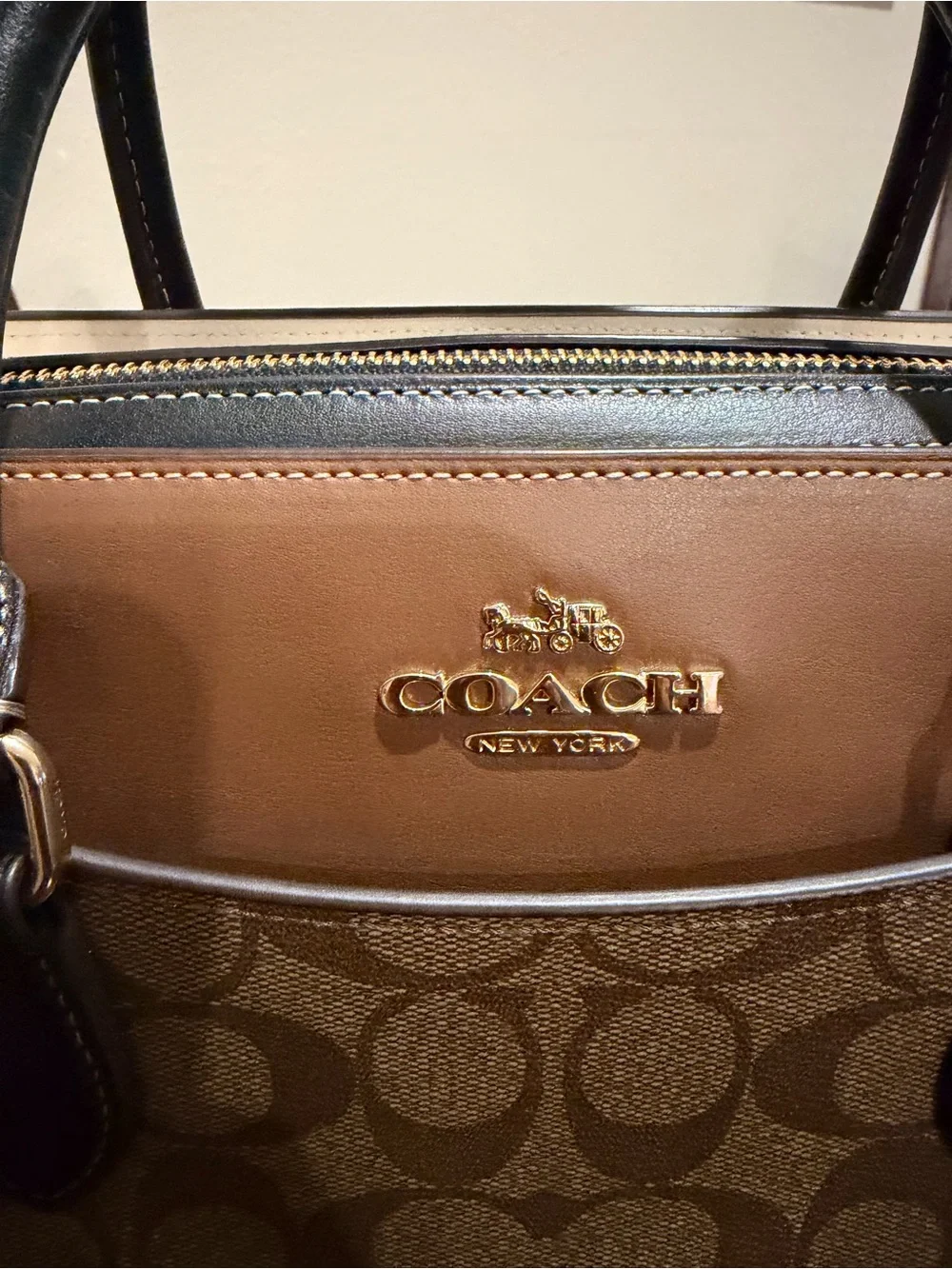 Coach Darcie Carryall in Color block Saddle / Black / Chalk NWOT